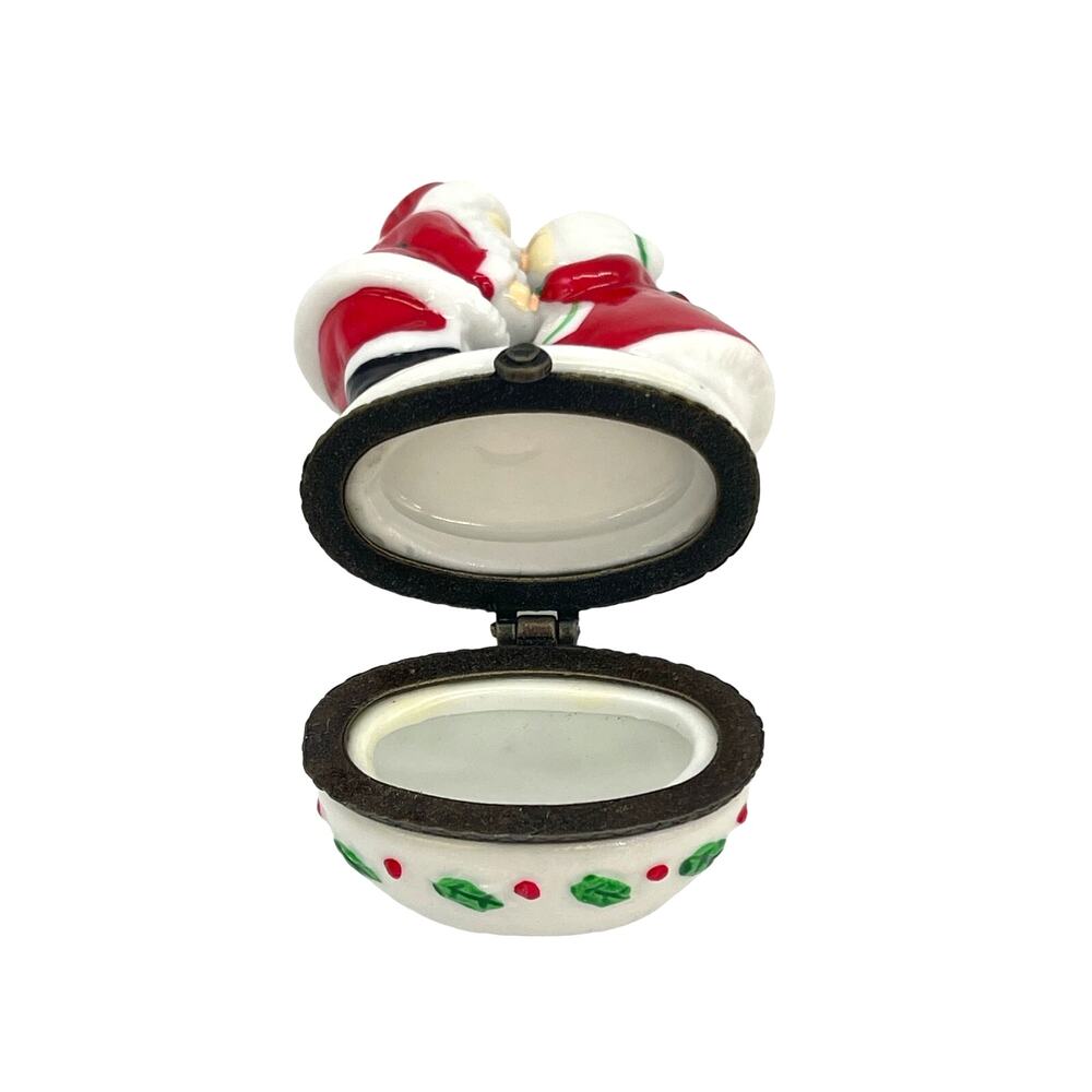 Porcelain Santa & Mrs Claus Kissing Hinged Trinket Box - Picture 3 of 6